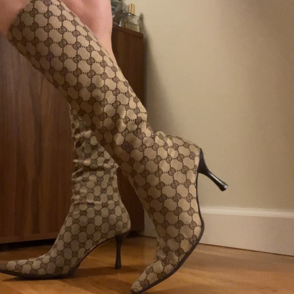 Vintage Gucci Heeled Boots (monogram cloth)